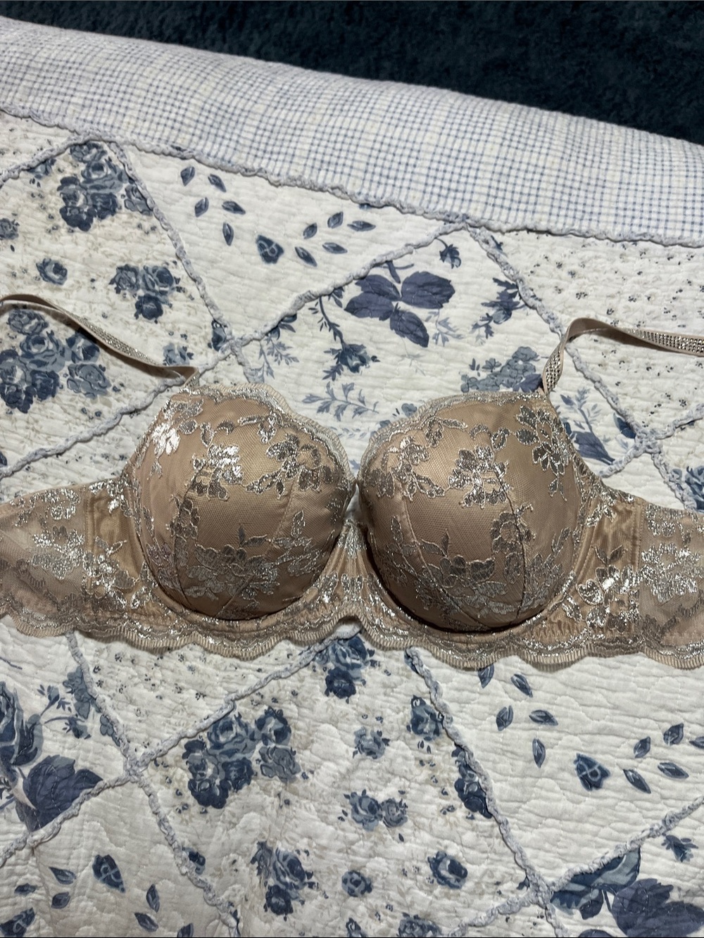 Nude Lace Embroidered Balconette Bra